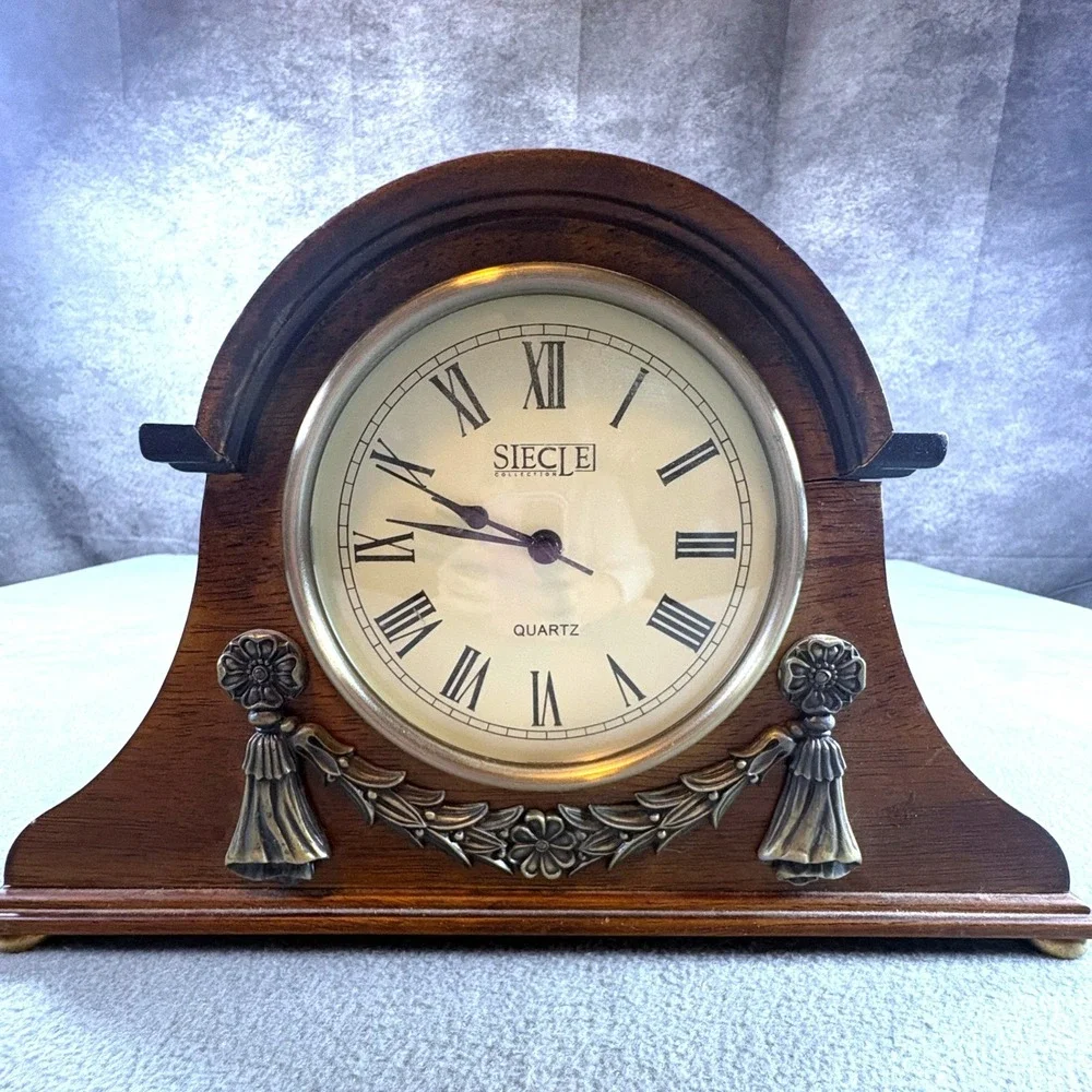Siecle Collection Wood Mantel Clock Vintage Tambour Style Roman Numerals Parts